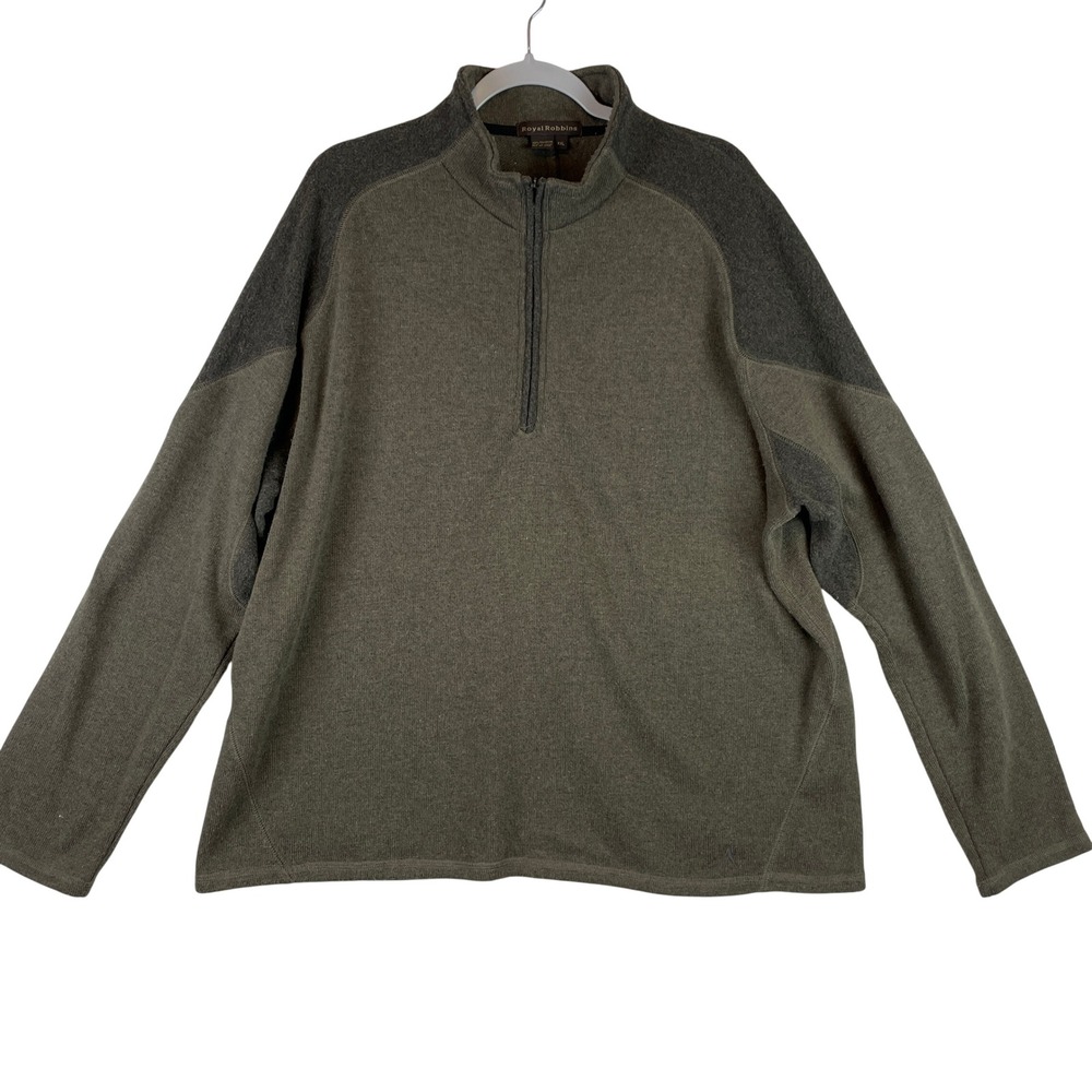 Royal Robbins Mens XXL Quarter Zip Pullover Sweater Olive Gray Fleece 23818 F09